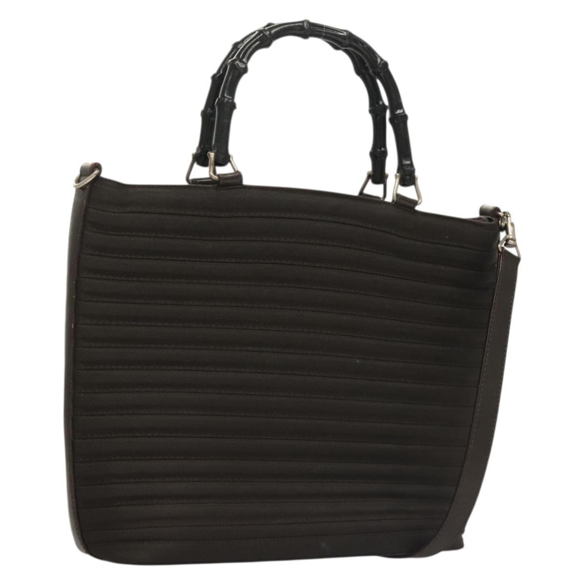Gucci Bamboo Hand Bag Nylon Leather 2way Brown Silver 000 1998 0588 Auth Bs28273